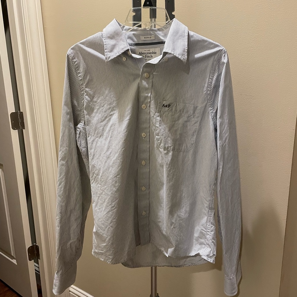 Abercrombie muscle button down shirt in a blue and white stripe. Size large.
